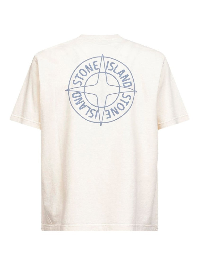 Stone Island Ivory T-Shirt With Compass Blue Print