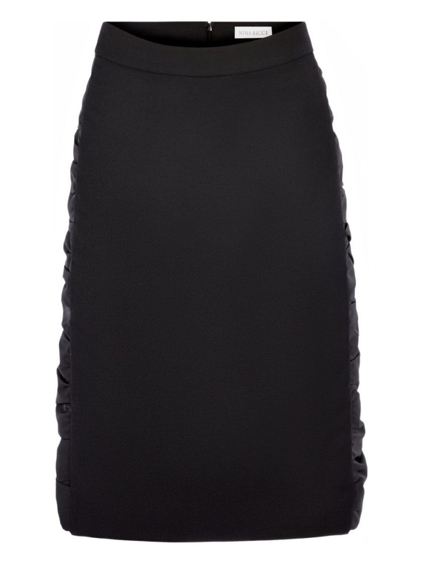 Nina Ricci Black Wool Ruched Detail Mini Skirt