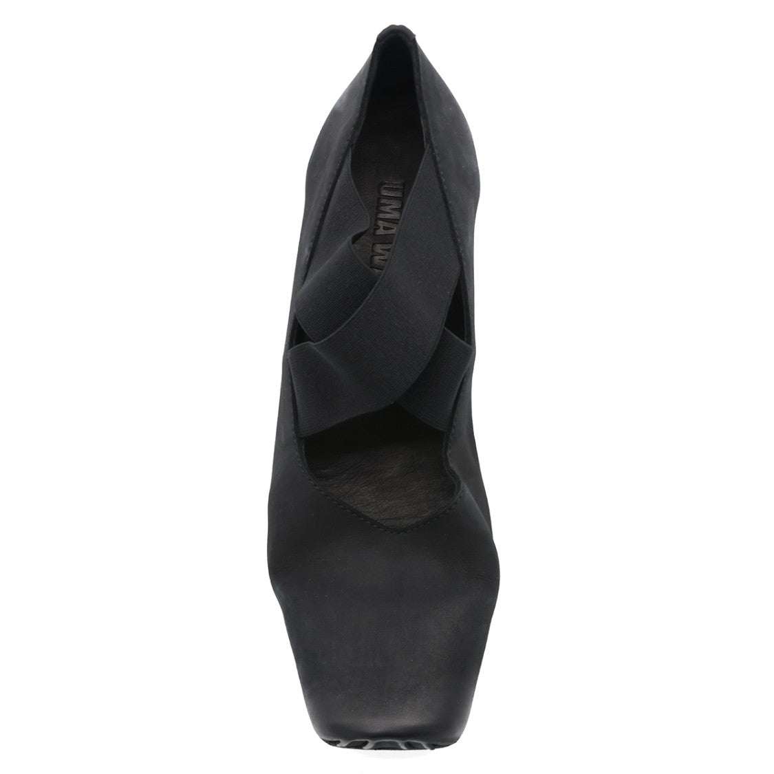 Uma Wang Matte Black Elastic Crisscross Strap Flats