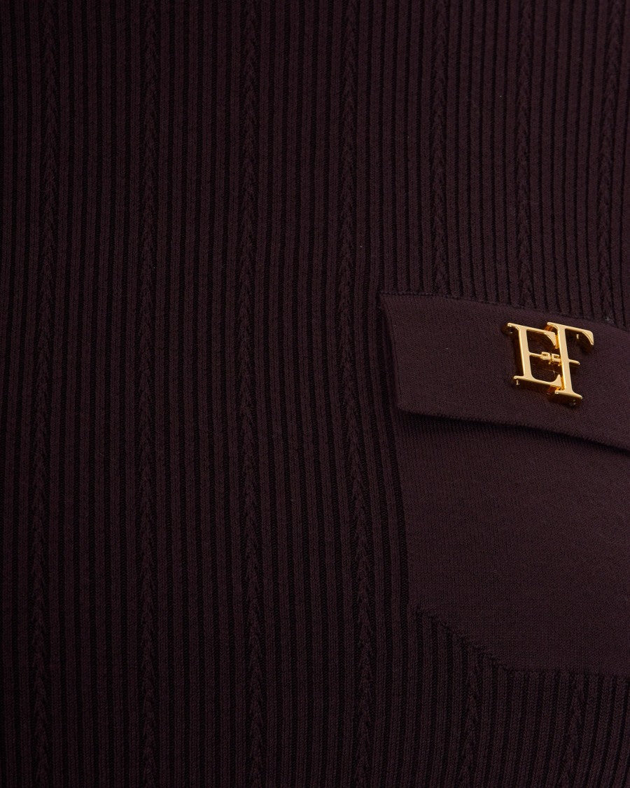 Elisabetta Franchi Long-Sleeved Ribbed Knit Top With Embroidered Details