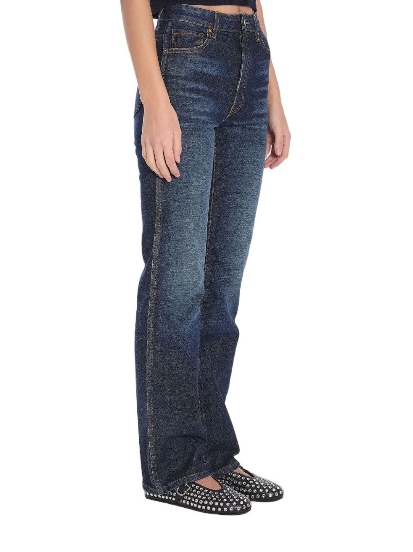 Khaite Blue Cotton Mid-Rise Straight Jeans