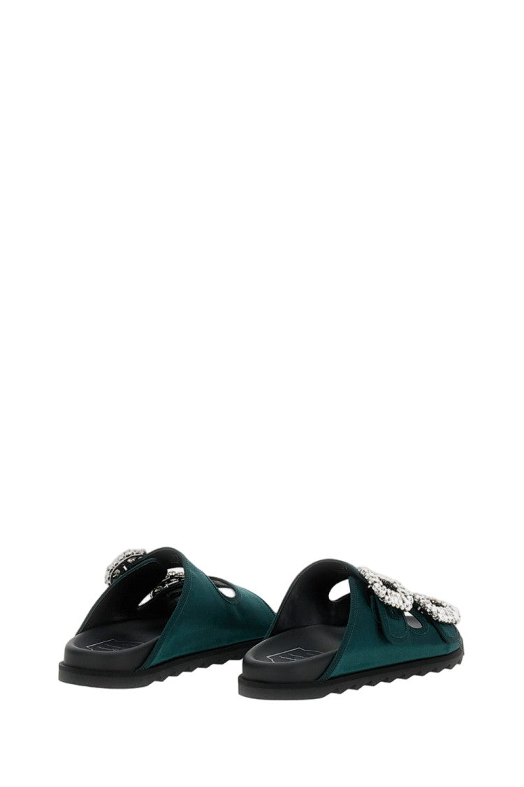 Roger Vivier Dark Green Sandals With Crystal Buckles