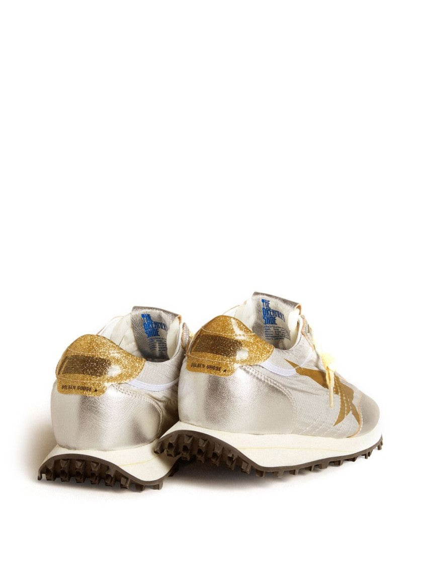 Golden Goose Metallic Silver Sneakers With Golden Star Detail