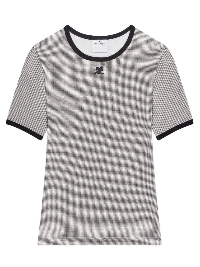 Courrèges Micro-Check Cotton Fitted T-Shirt