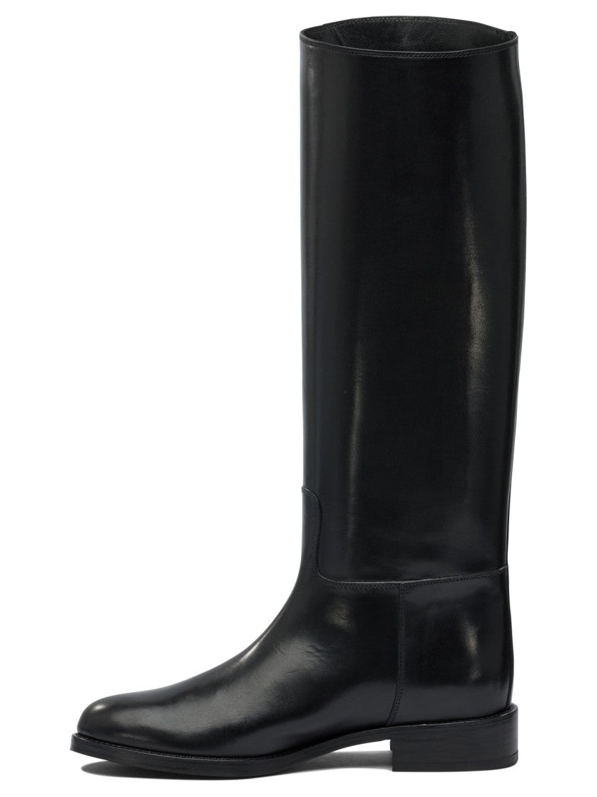 Maretto Knee-High Black Leather Boots With Design