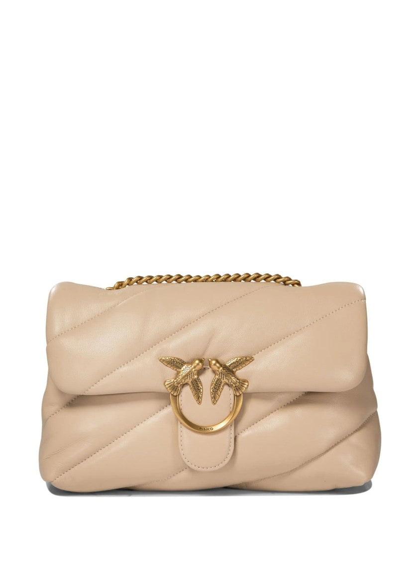 Pinko Quilted Padded Leather Shoulder Bag With Gold-Tone Bird Clasp