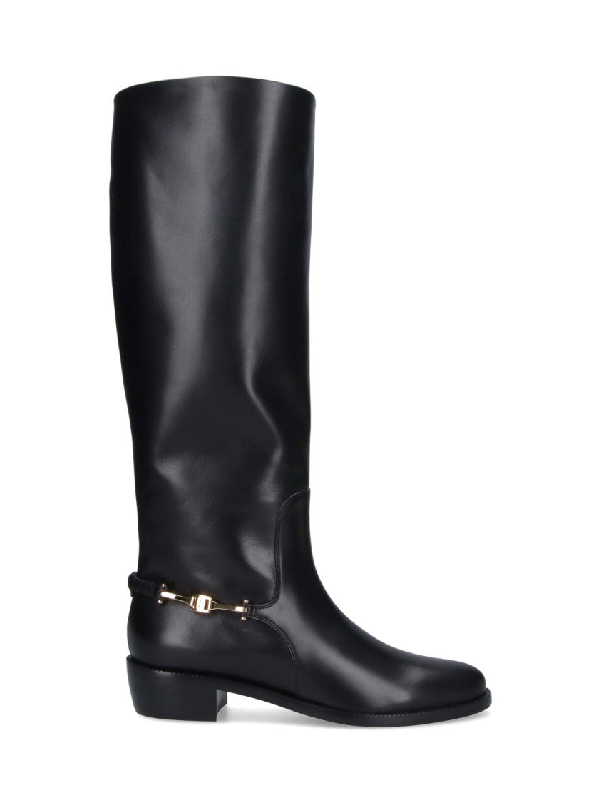 Ferragamo Tall Smooth Black Leather Boots