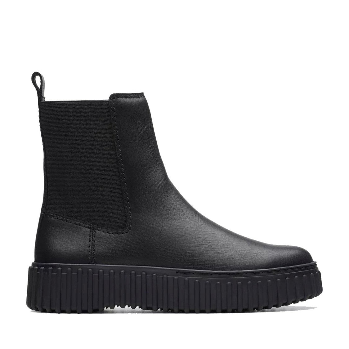 Clarks Torhill Maple Black Leather Elastic Side Panel Wedge Boots