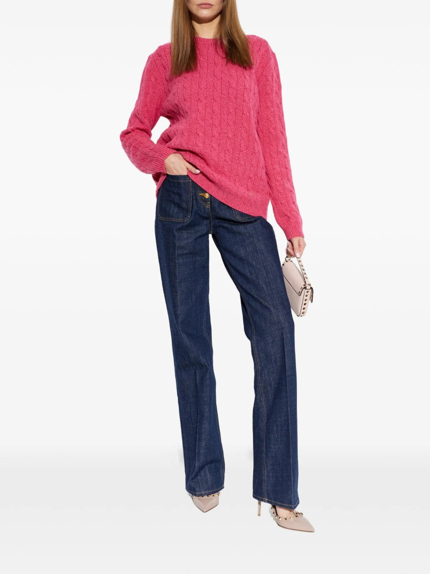 Valentino Cable Knit Wool Sweater With Crew Neckline And Vibrant Finish