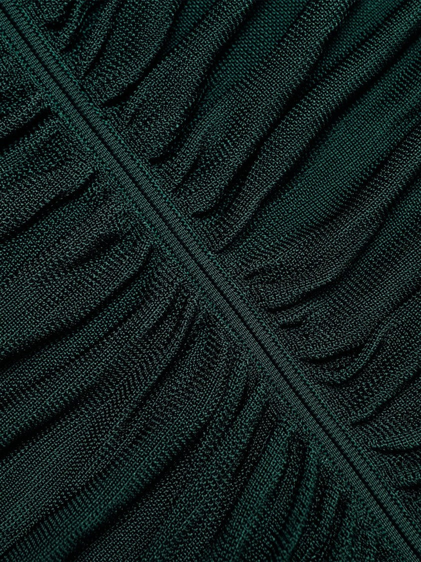 Self-Portrait Ruched Deep Green Viscose Knit Midi Dress