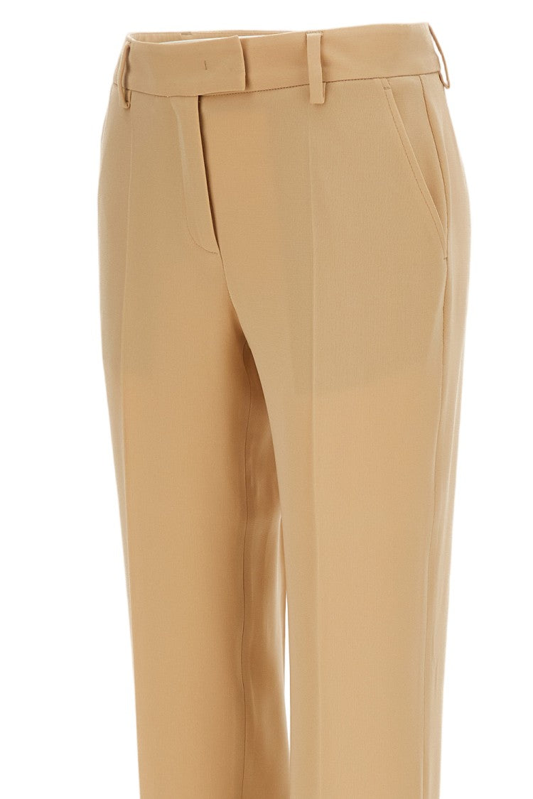 Alberto Biani Beige Straight-Leg Fluid Fabric Ankle-Length Trousers
