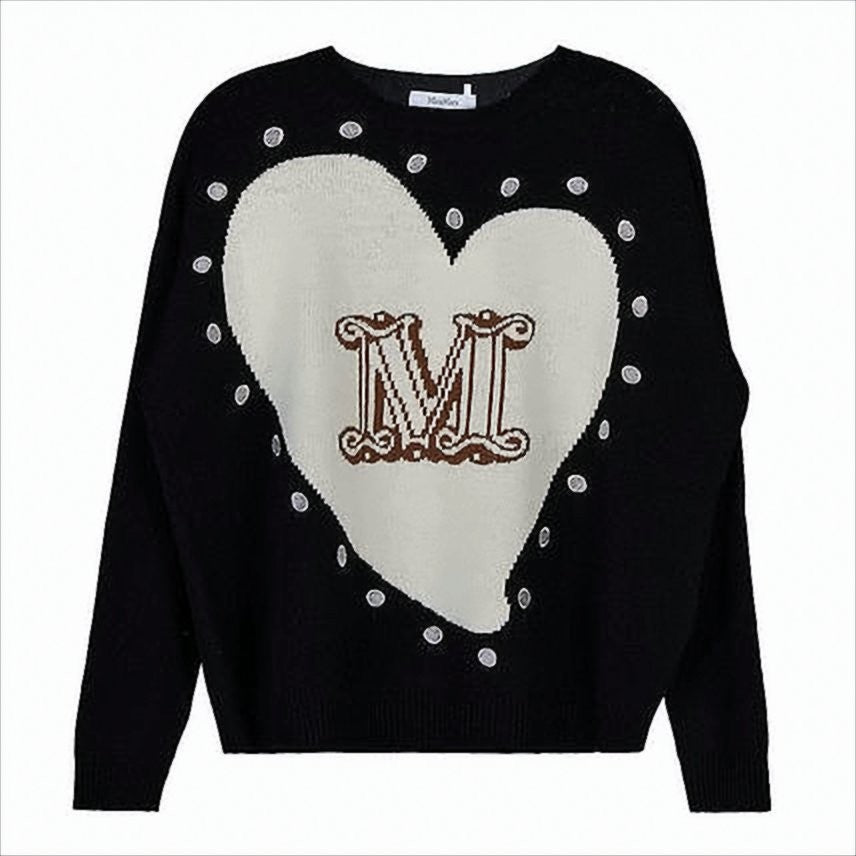 Max Mara Heart Design Knit Sweater With Decorative Lettering
