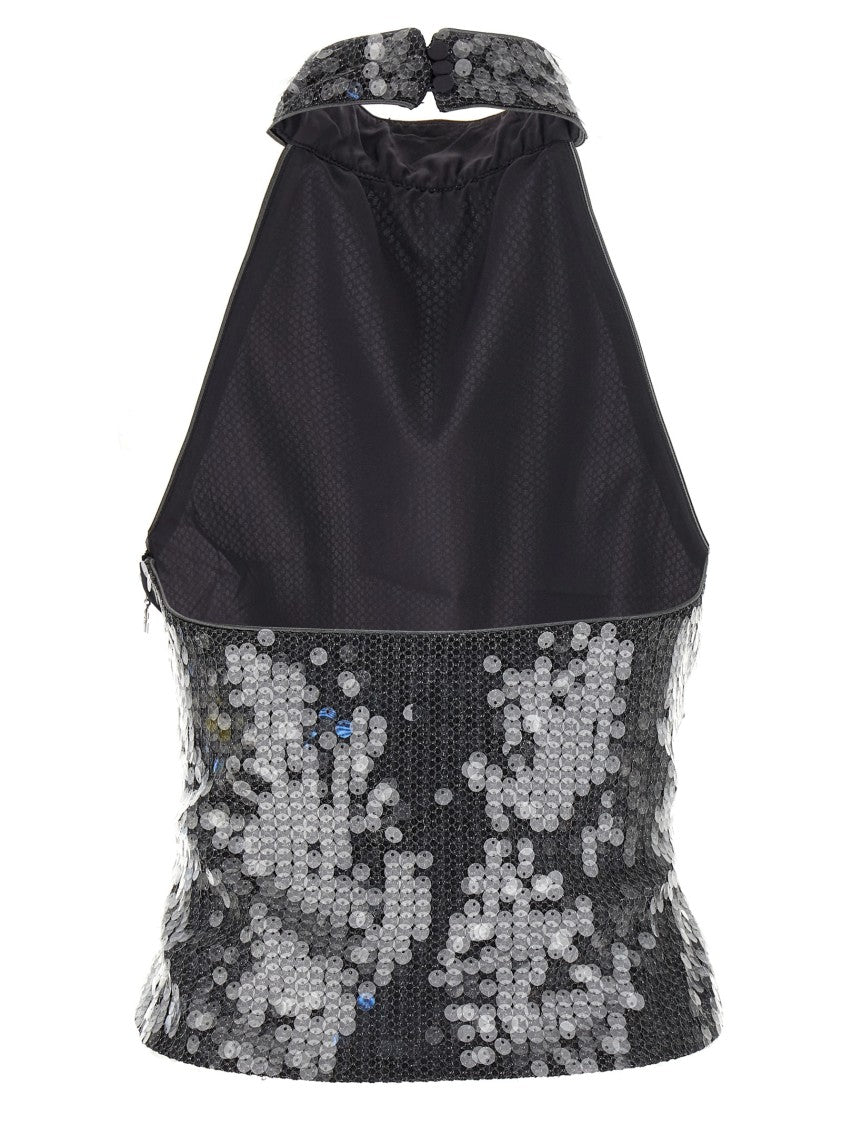 Rotate Birger Christensen Halterneck Sequin Mesh Top