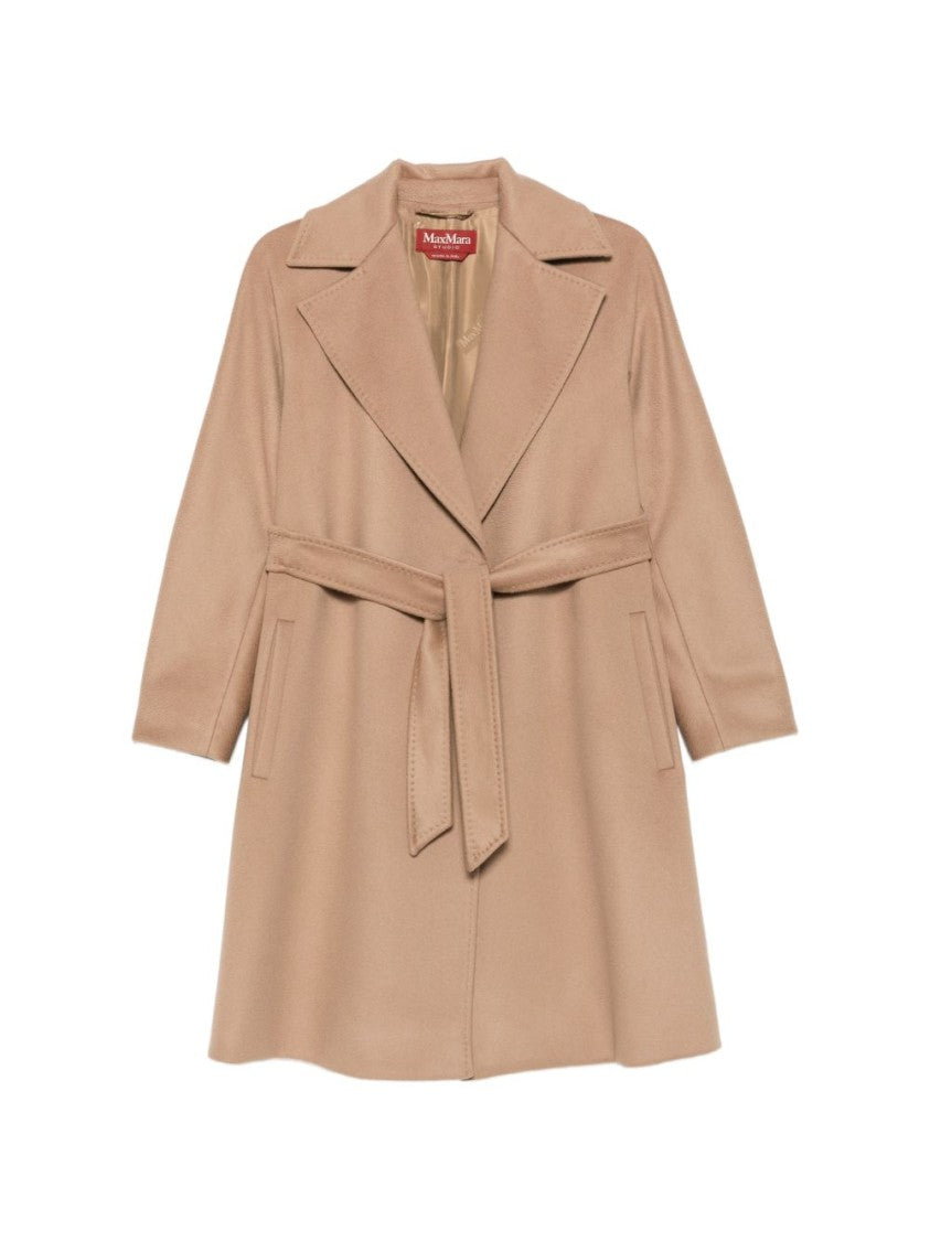 Max Mara Virgin Wool Wide Lapel Belted Long Coat