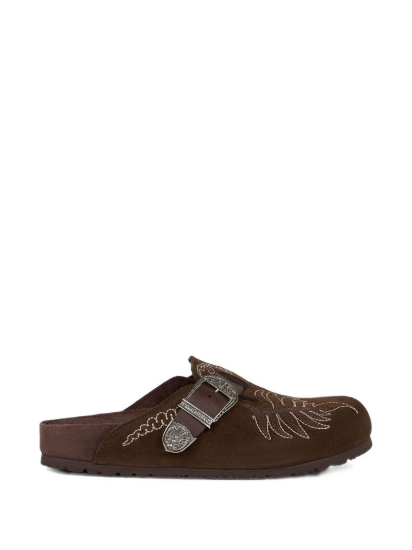 Etro X Birkenstock Slip-On Mule Sandals With Intricate Embroidery And Silver Buckle