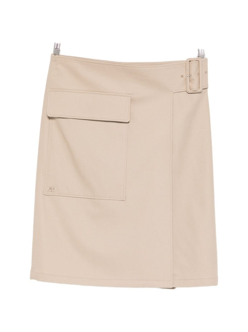 Courrèges Beige Midi Skirt With Flap Pocket And Buckle Fastening