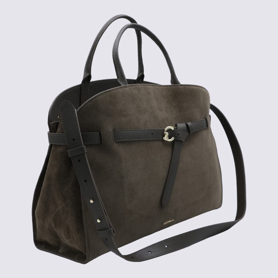 Coccinelle Structured Suede Handbag With Leather Belt Detail