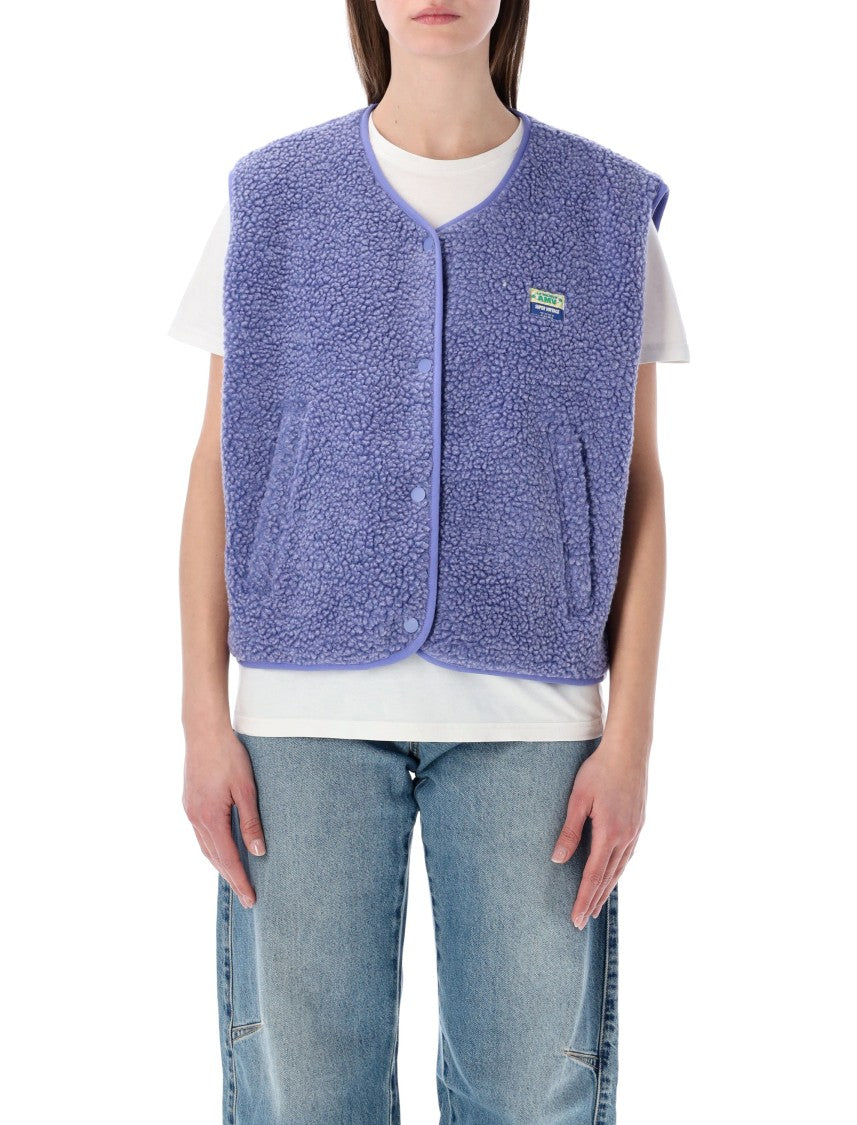American Vintage Short Plush Shearling Gilet With Distinctive Patch Detail