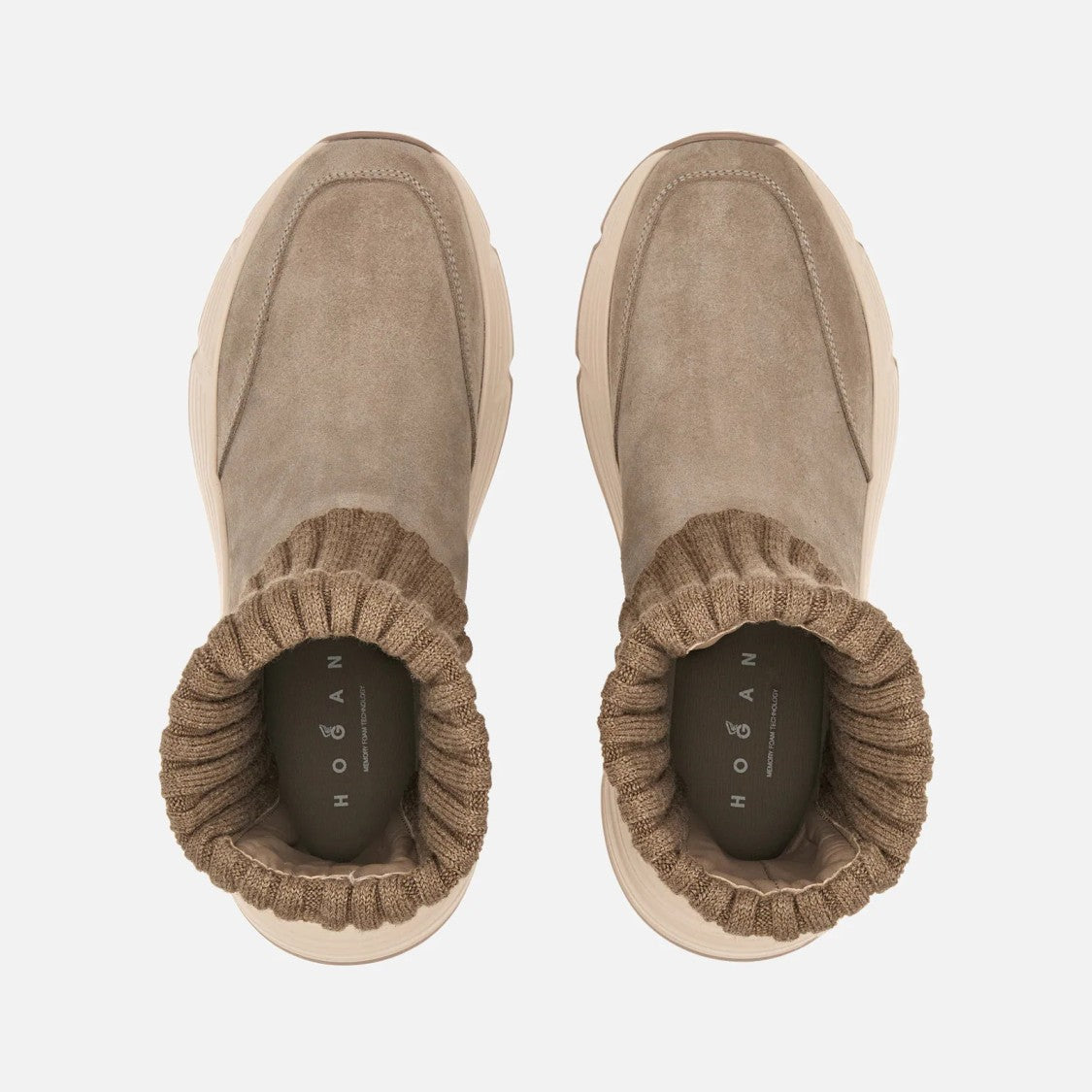 Hogan Ribbed-Knit Cuff Rugged-Sole Ankle Boots