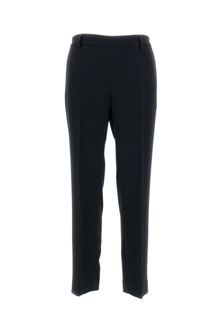 Alberto Biani Black Cady Elastic Waistband Straight-Leg Pants