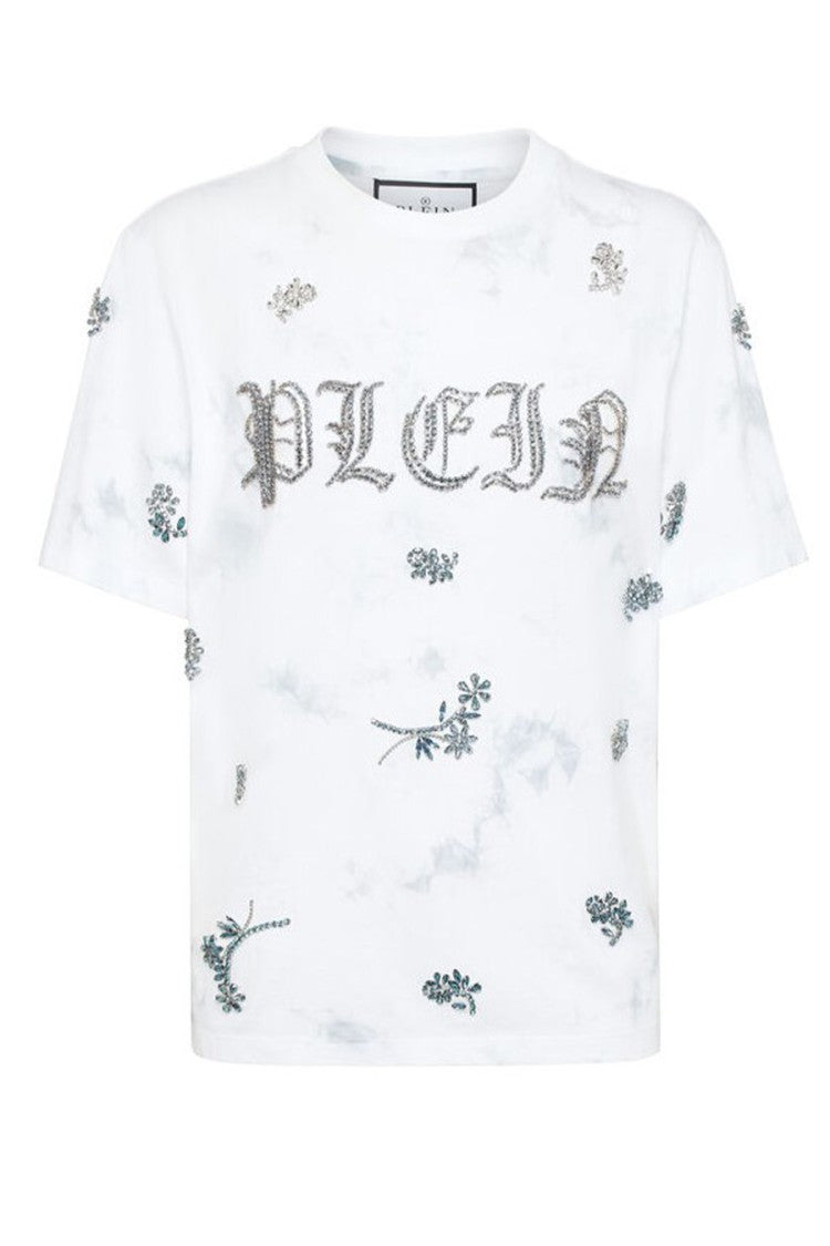 Philipp Plein Relaxed-Fit White Cotton T-Shirt With Floral Motifs