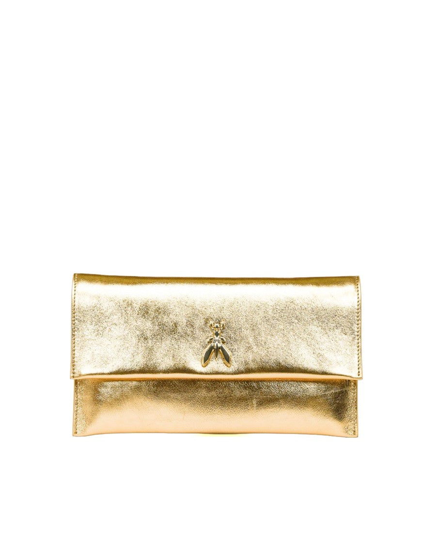 Patrizia Pepe Gold Metallic Leather Clutch Bag