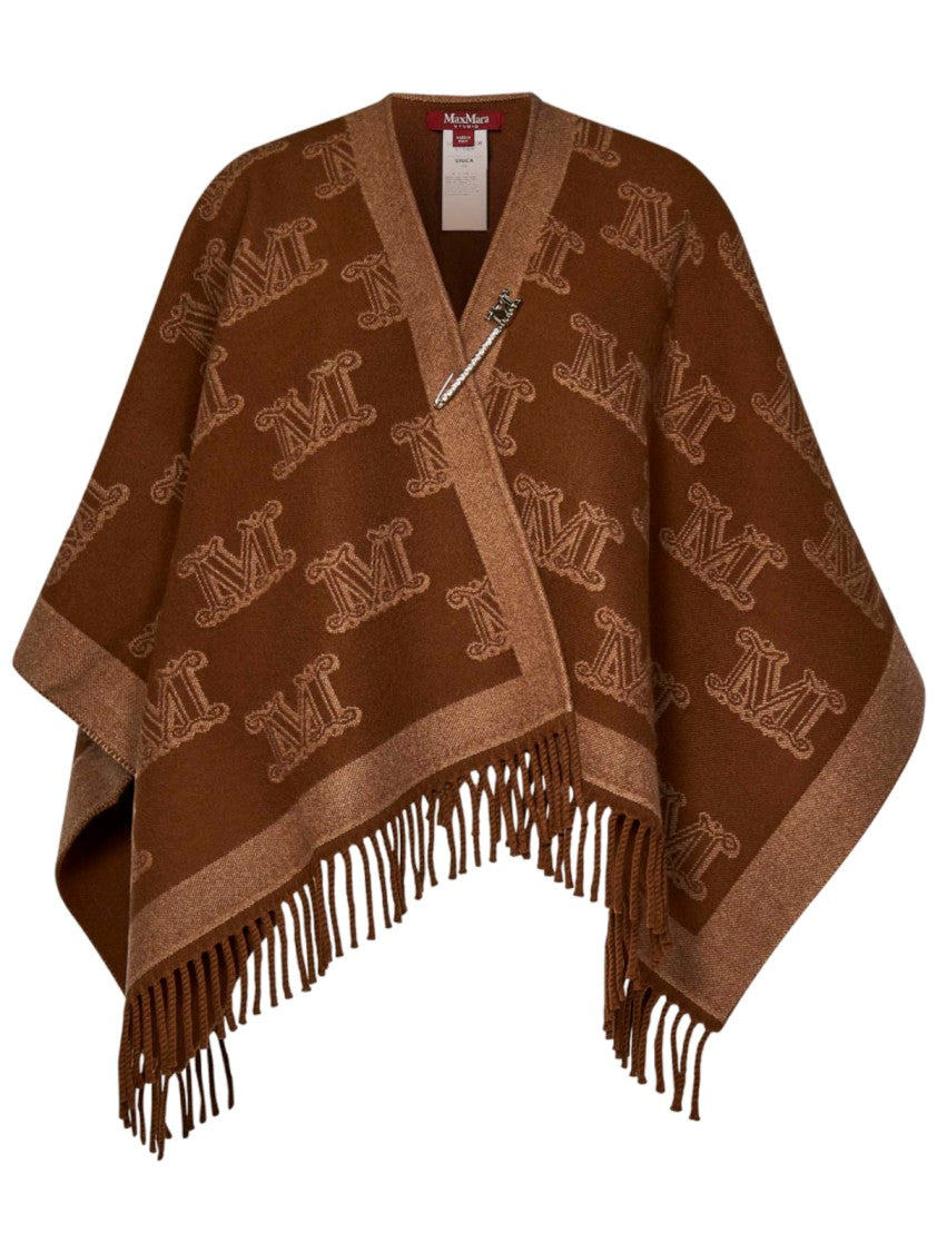 Max Mara Brown Monogram Poncho With Fringed Edges