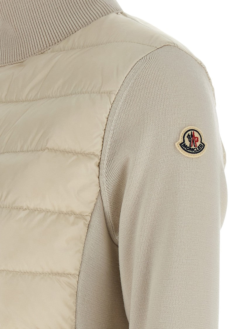 Moncler Quilted High Neck Two-Material Cardigan With Feather Padding