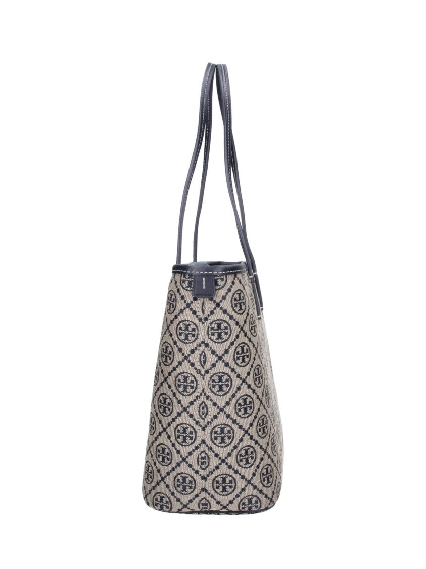 Tory Burch Blue T Monogram Fabric Small Tote Bag