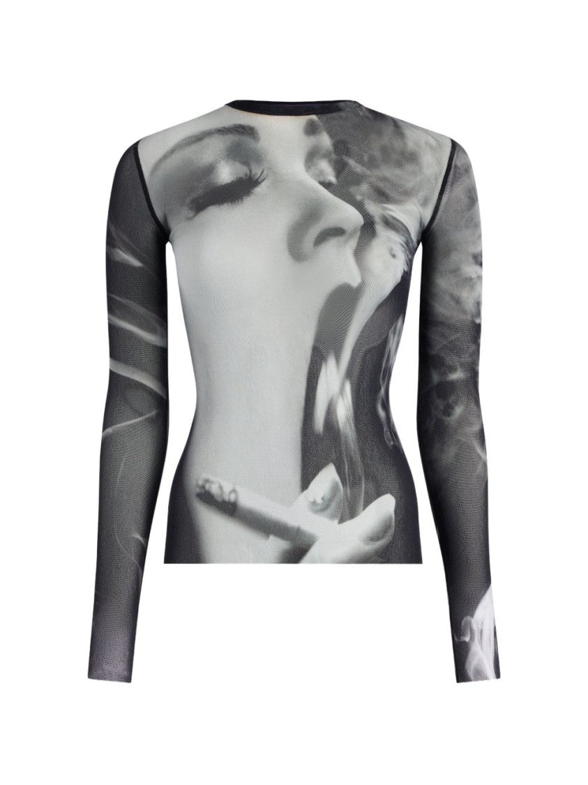 Jean Paul Gaultier Photorealistic Print Sheer Mesh Long-Sleeve Top