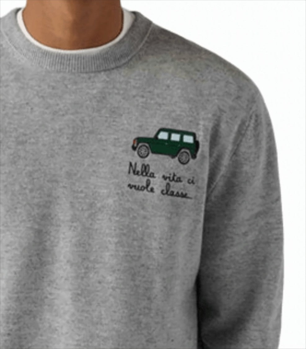 Mc2 Saint Barth Light Grey Cashmere-Wool Blend Crewneck Sweater