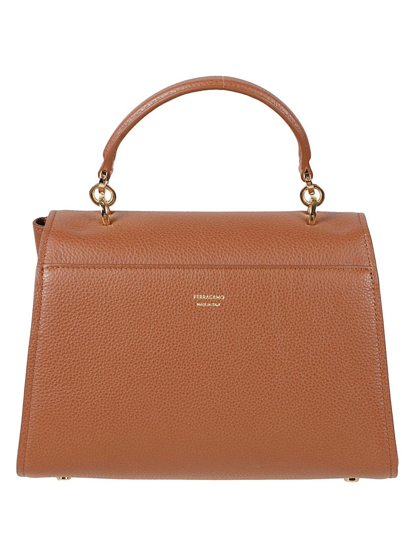 Ferragamo Structured Handbag In Smooth Pebbled Leather With Gold-Tone Clasp