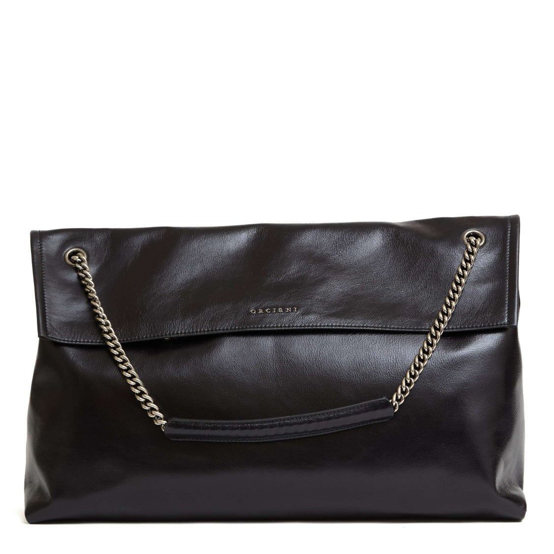 Orciani Gotham Nero Leather Handbag With Chain