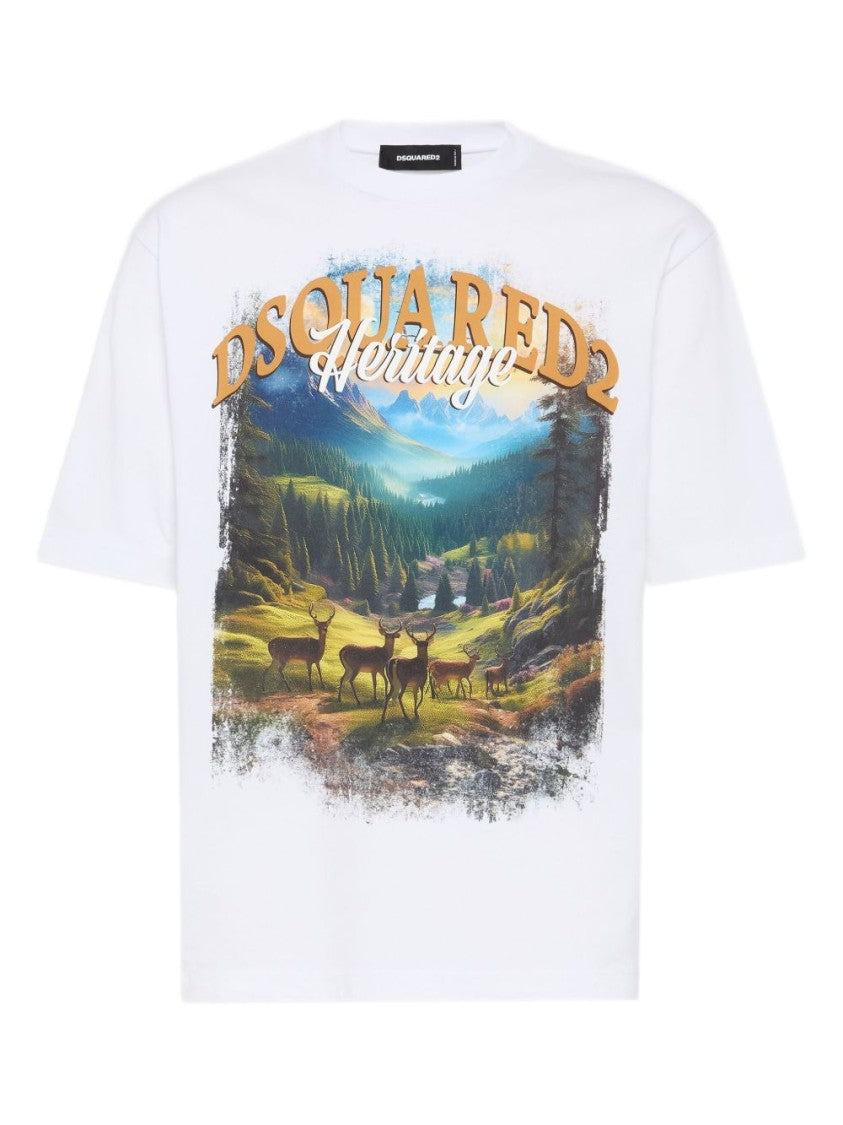 Dsquared2 White Graphic Print Short-Sleeve Crew Neck T-Shirt