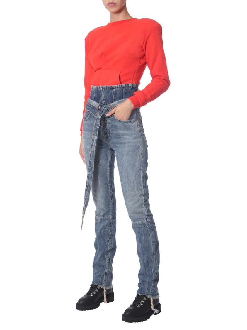 Unravel Project Asymmetrical Red Crew Neck Sweatshirt