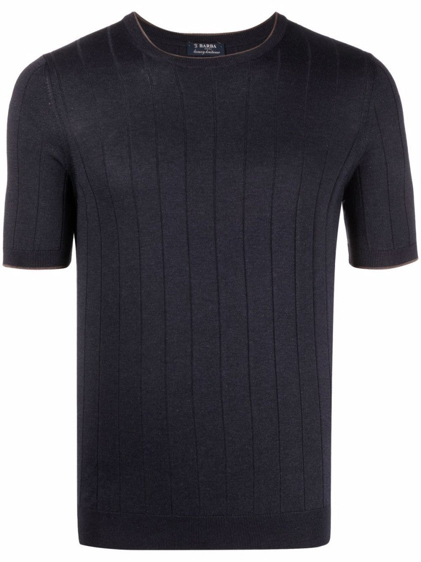 Barba Ribbed Texture T-Shirt With Classic Cut