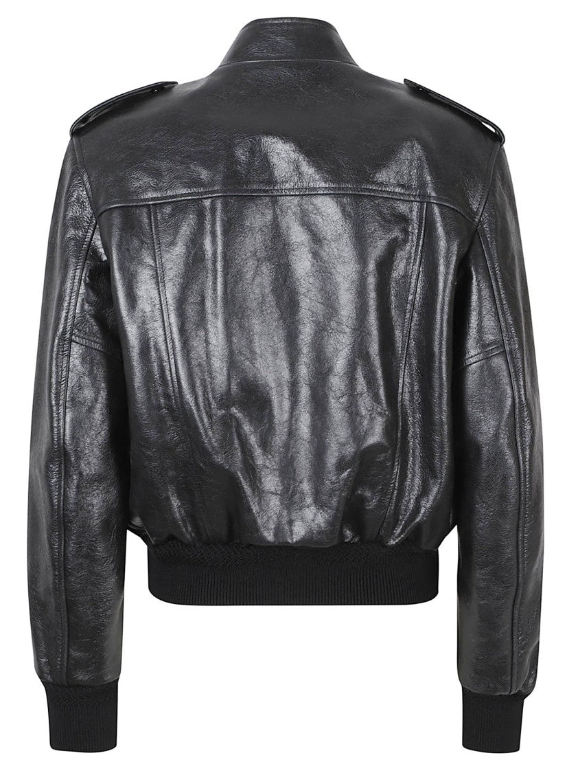 Tom Ford Cropped Black Lamb Leather Jacket With High Collar