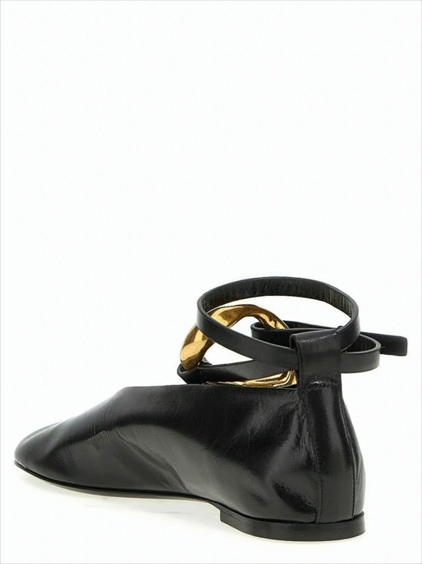 Jil Sander Pointed Toe Flat Shoes With Gold-Tone Buckle Detail