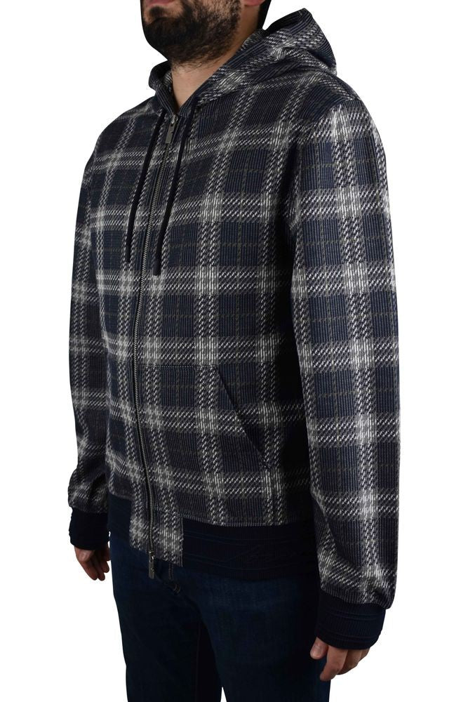 Burberry Hooded Navy-Blue Heavy Cotton Vest With Checkered Pattern