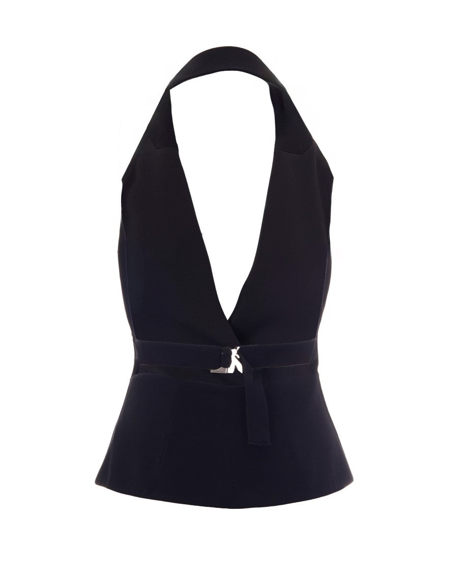 Patrizia Pepe Black Backless Logo Buckle Waistcoat