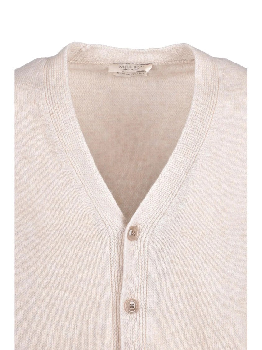 Wool & Co Beige Wool V-Neck Cardigan