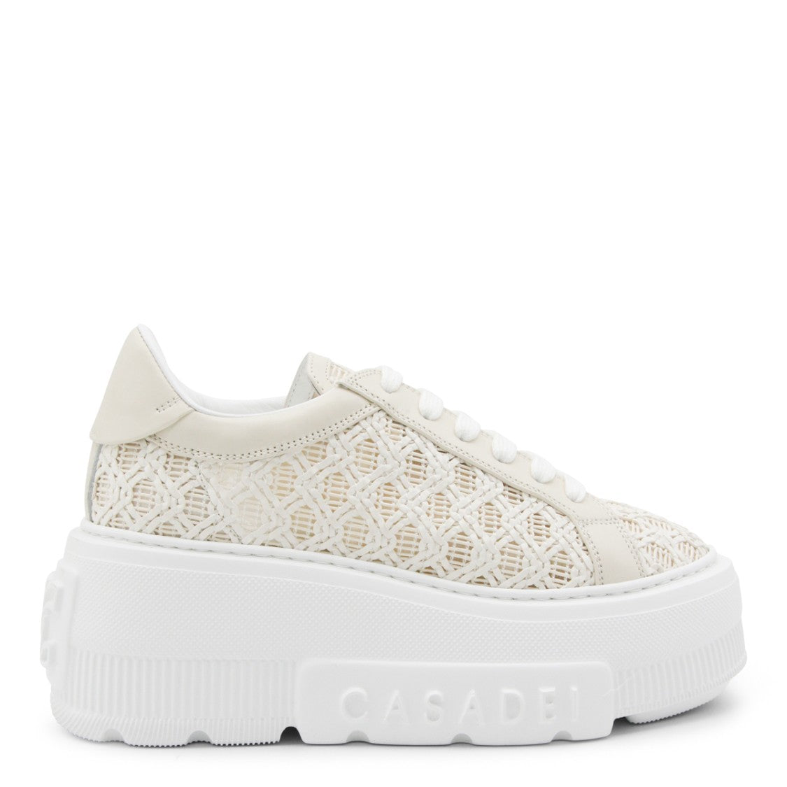 Casadei Beige Leather Mesh Details Sneakers