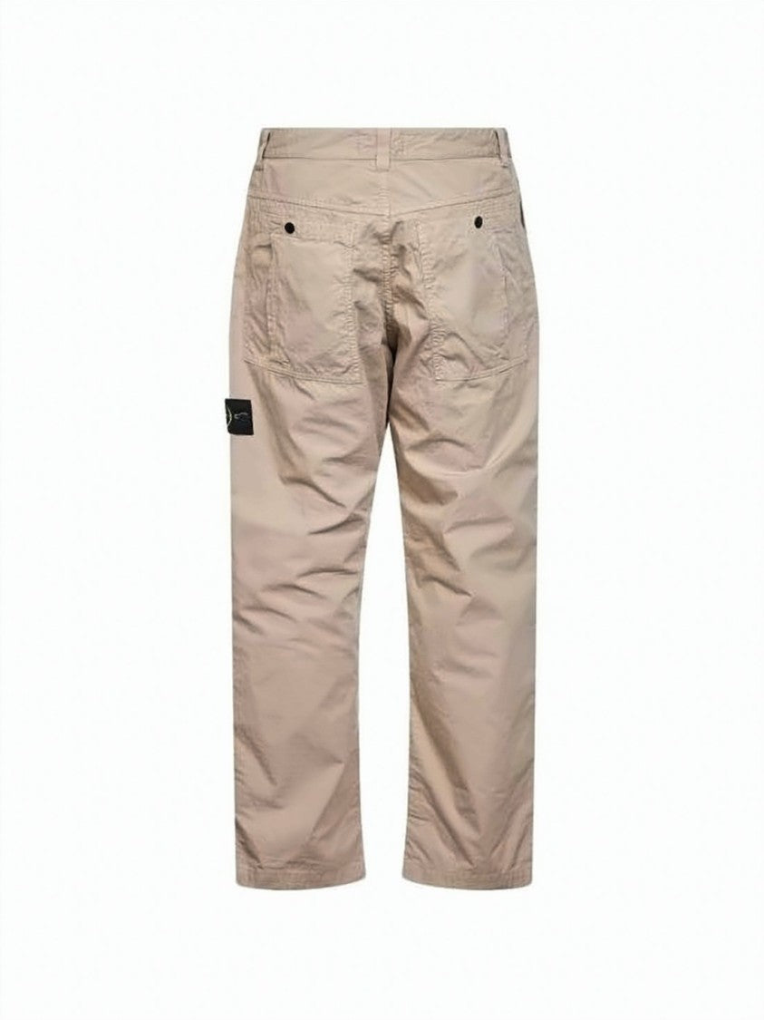 Stone Island Straight Fit Cotton Pants With Subtle Logo Detail