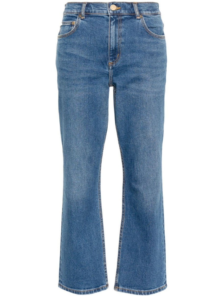 Tory Burch Medium Wash Flared Crop Jeans
