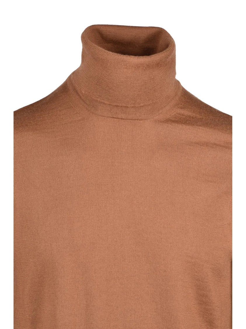 Alpha Studio Brown Wool Cyclist Sweater With High Turtleneck And Ribbed Details