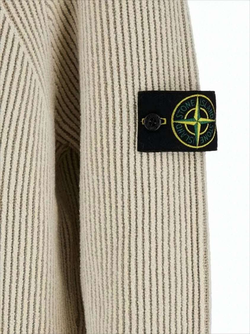 Stone Island Ribbed Knit Sweater With Distinctive Sleeve Patch