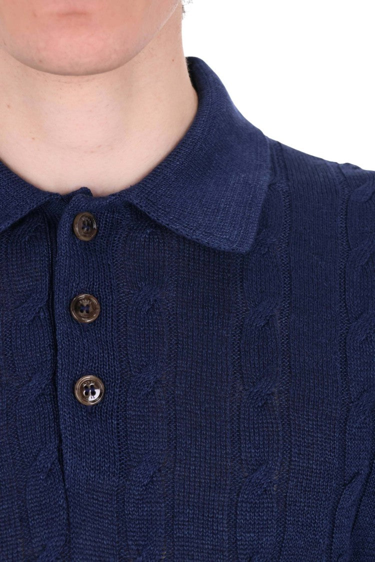 Barba Blue Cable-Knit Linen-Cotton Polo Shirt