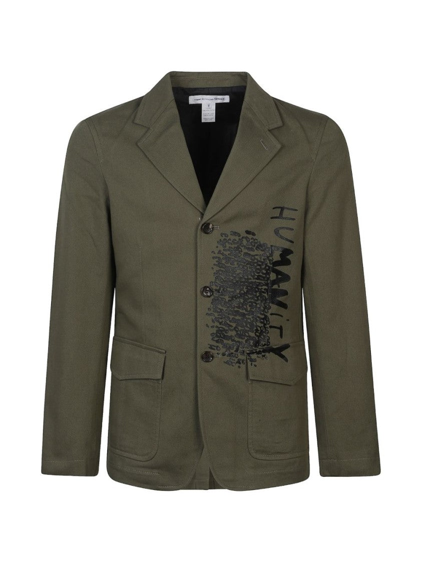 Comme Des Garçons Olive Green Cotton Printed Jacket