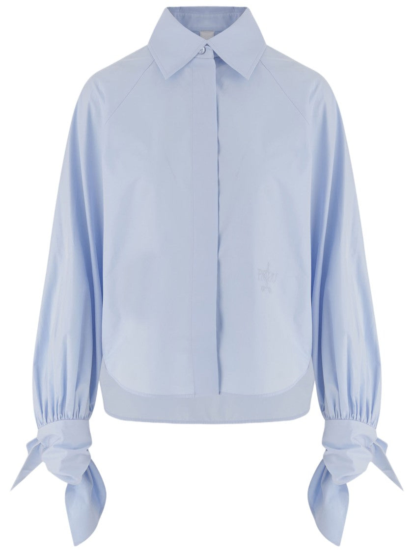 Patou Light Blue Tied-Sleeve Organic Cotton Blouse