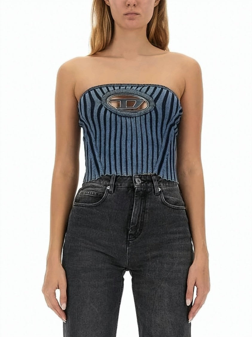 Diesel Ribbed Strapless Tank Top With Distinctive Cutout